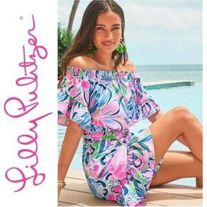 LILLY PULITZER‎ Madelyn Off The Shoulder Stretch Dress In Gecko Green Tige XXS